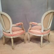 Pair of Louis XVI style medallion armchairs