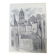 Uzerche, original charcoal drawing by Jean Villette (1913-2005)