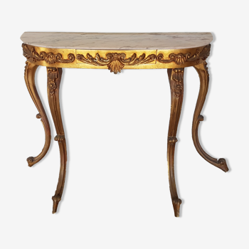 Console de style Louis XV bois doré et marbre blanc