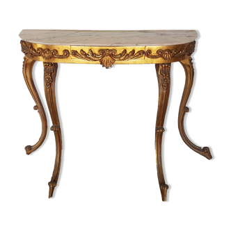 Console de style Louis XV bois doré et marbre blanc