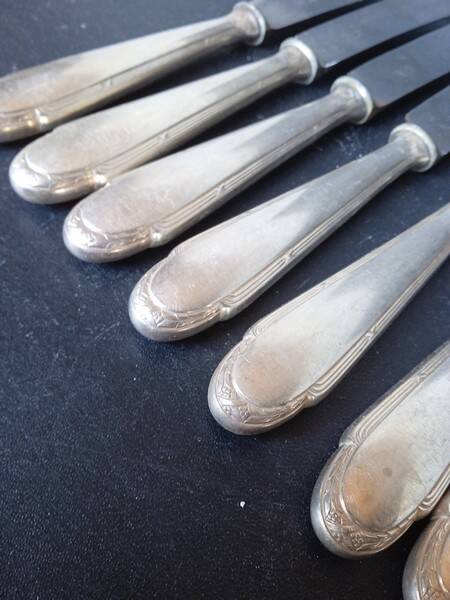 12 WMF knives + silver metal hallmarks from the 1940s