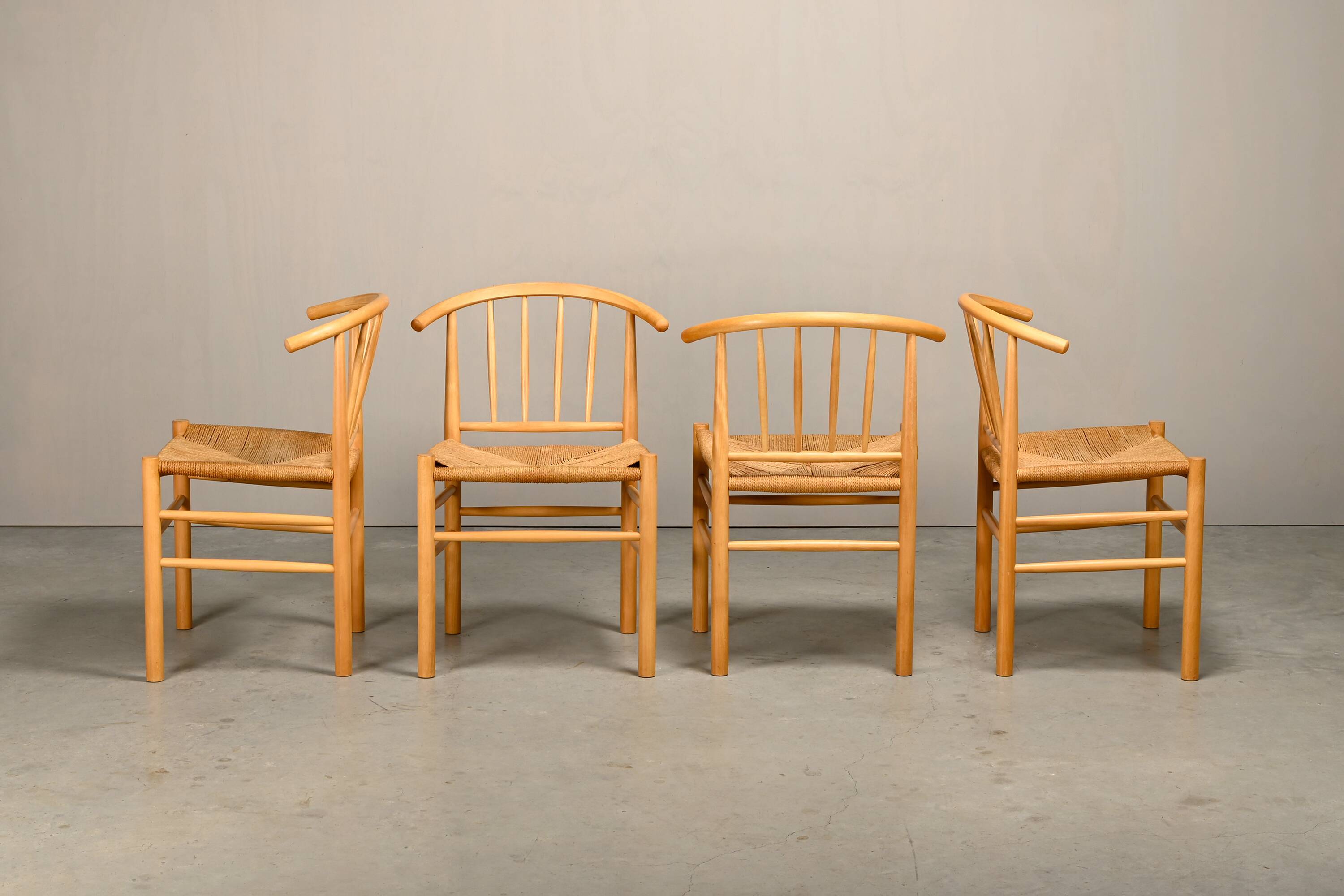 Erik Ole Jørgensen J151 Dining Chairs in beech and papercord for FDB Møbler