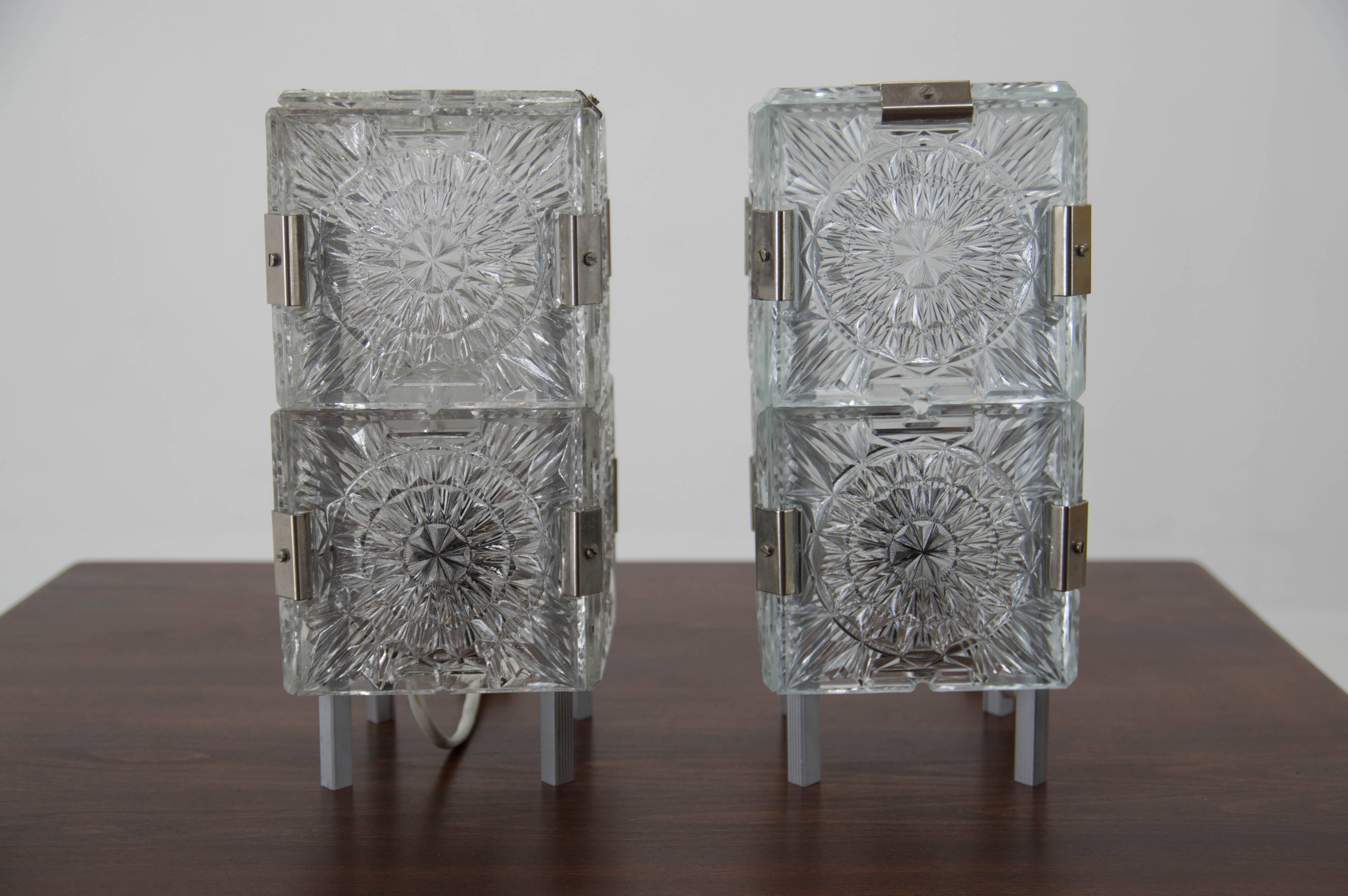 Set of Two Glass Table Lamps by Kamenicky Senov, 1970s