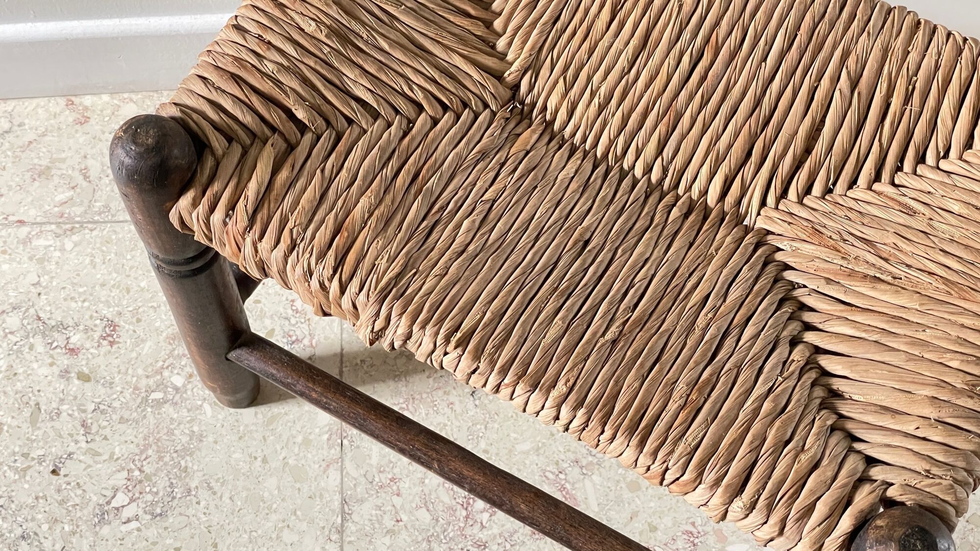 Stool bench wood and straw vintage bohemian spirit
