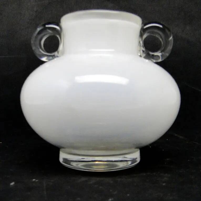 Modernism vase, white and transparent glass, HSG Tarnowiec, Poland, 1970s