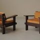 Pair of architect's armchairs in solid wood, France, circa 1970.