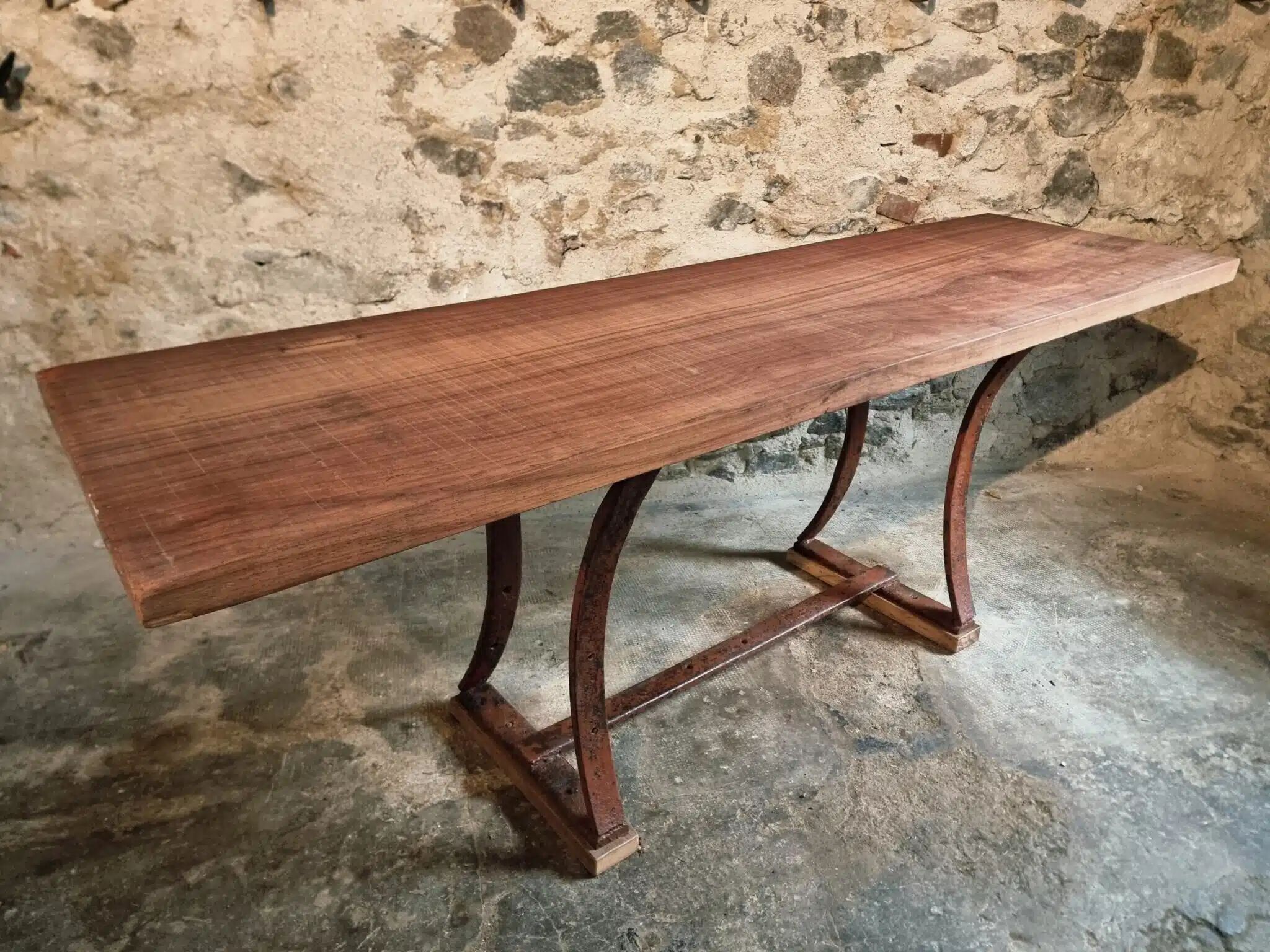 Vintage industrial table – Iron base and solid wood top (201 cm)