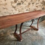 Vintage industrial table – Iron base and solid wood top (201 cm)