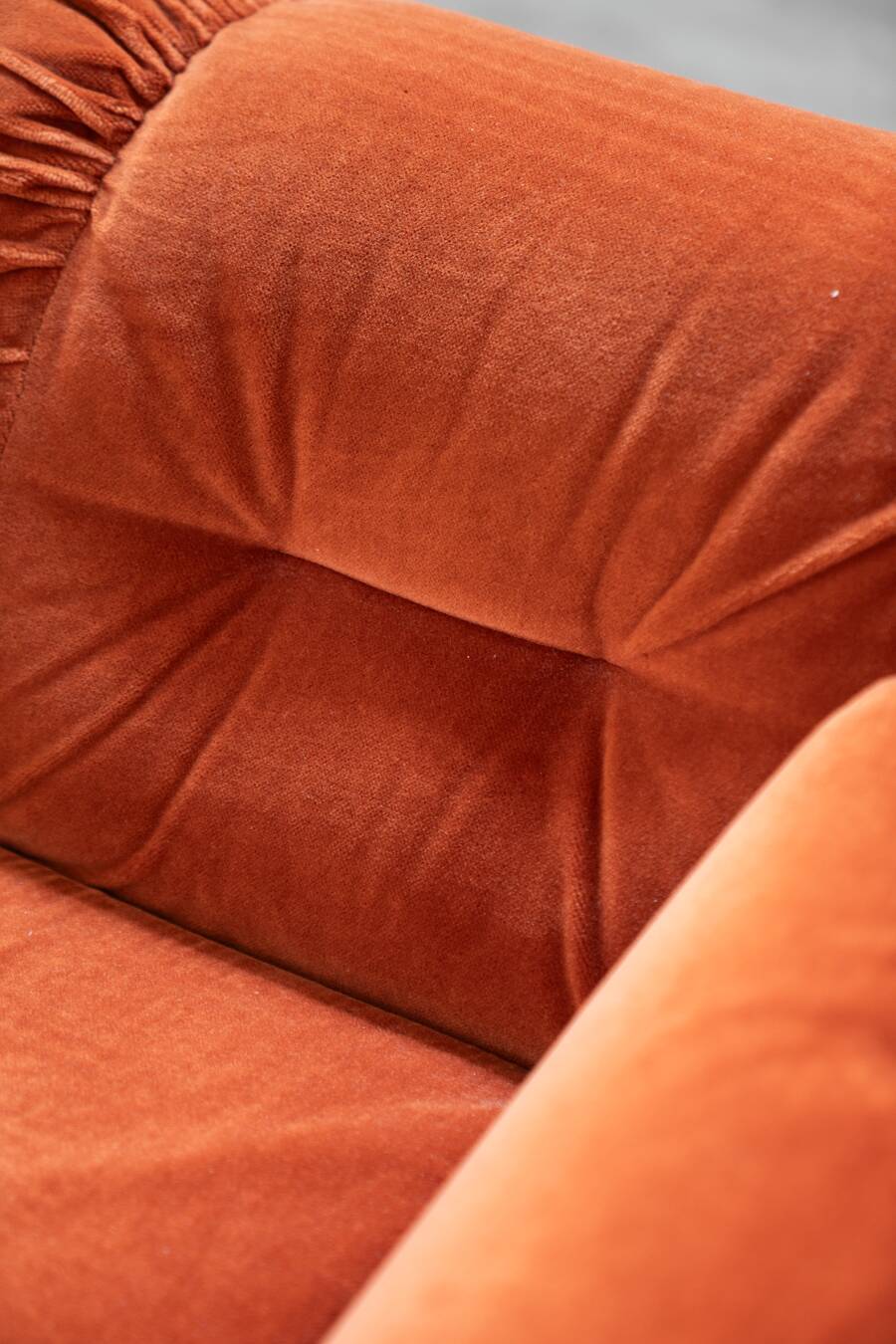 Orange chenille sofas, two and three seats, set of 2, 1970s