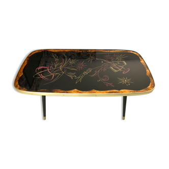 Table basse rectangulaire vintage années 60 décor floral