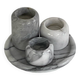 Set of marble candle holders with base