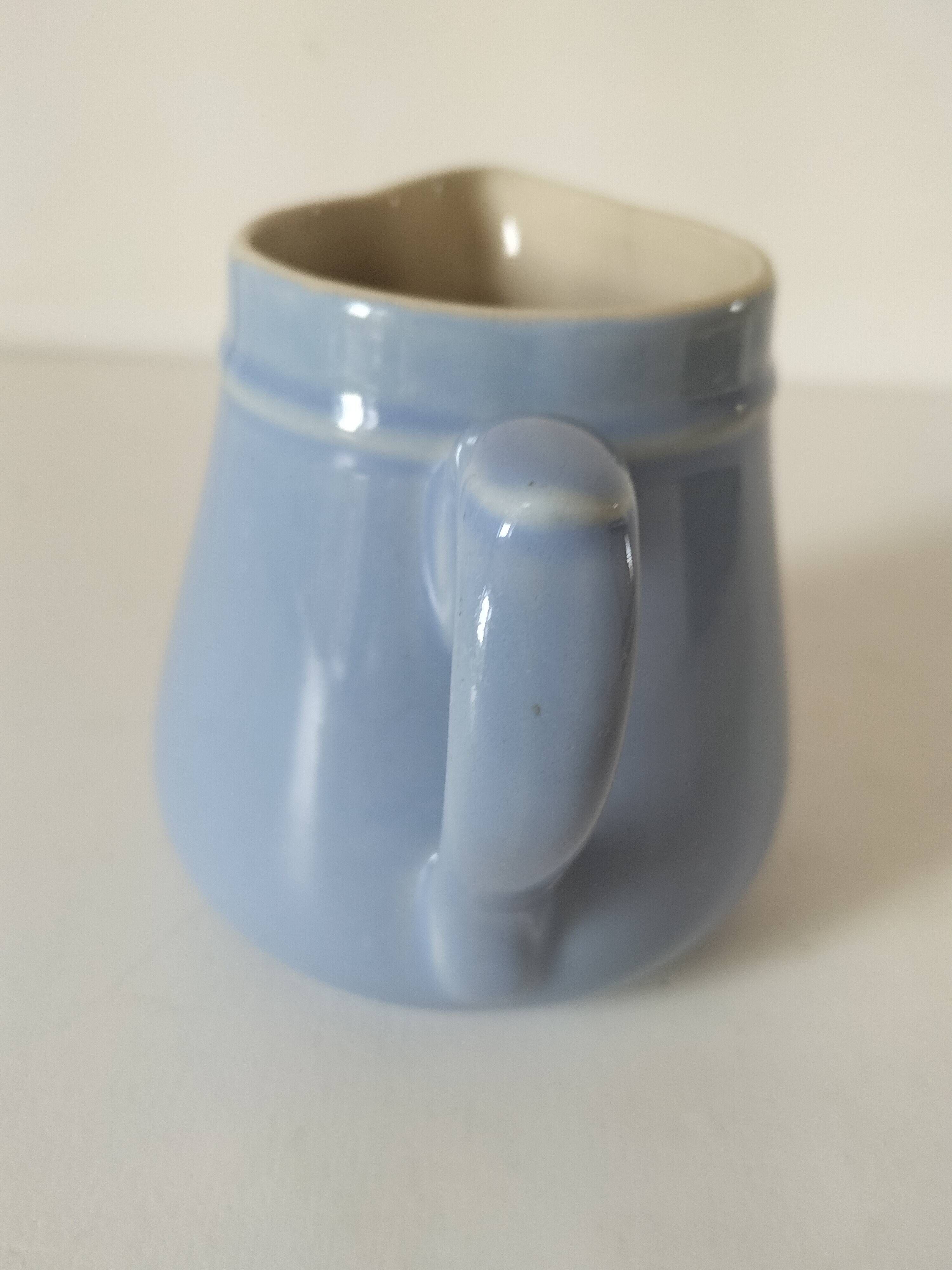 Duo of pastel ceramic milk jugs – Lavender blue & vintage cream
