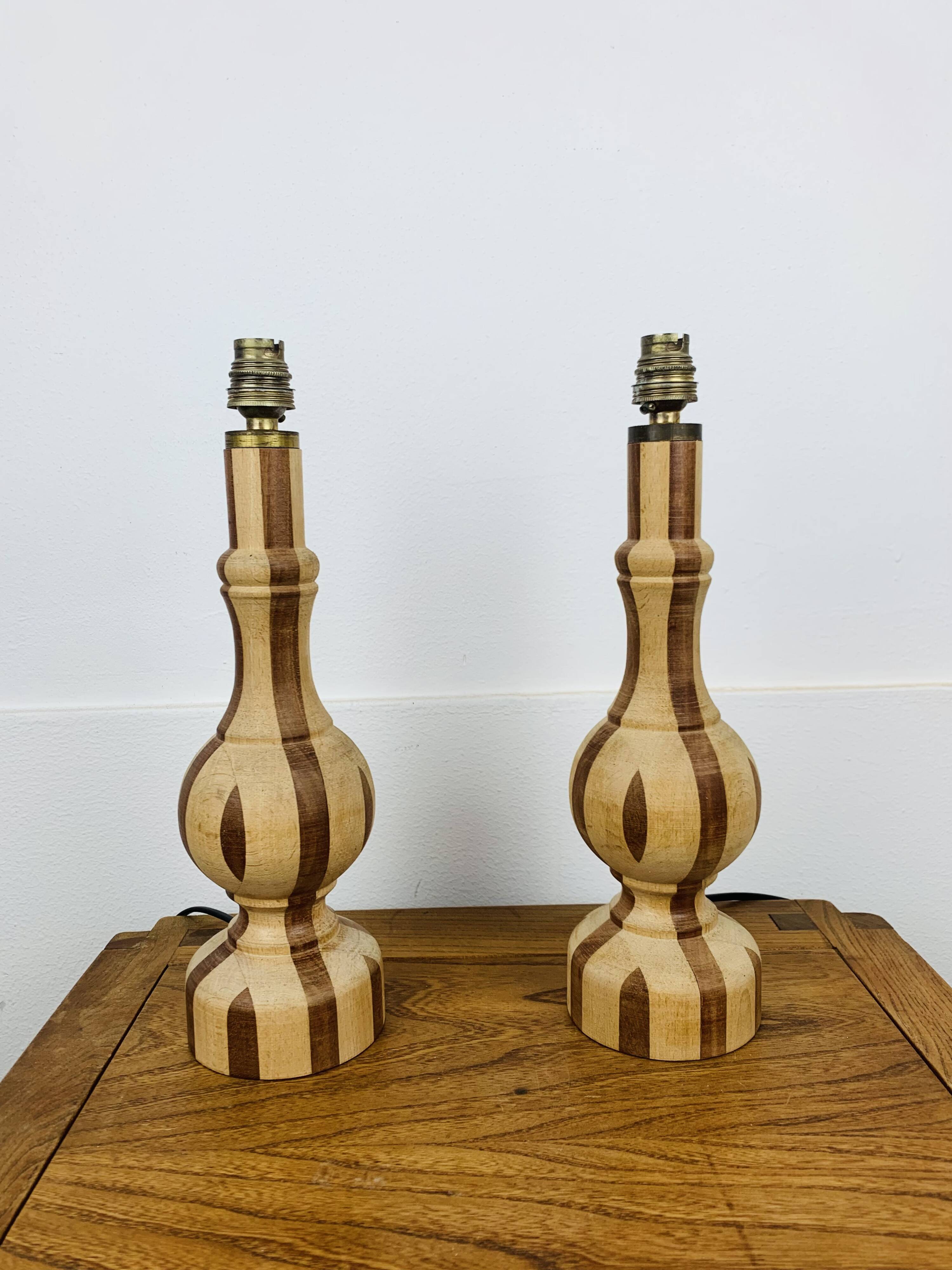 Pair of vintage turned wood lamps