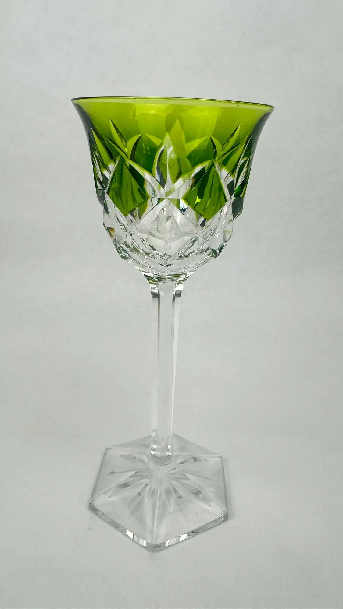 Val Saint Lambert, 6 coloured crystal Roemer glasses, 19 cm