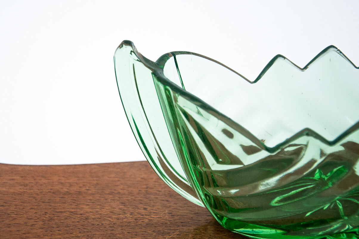 Green art deco jardiniere, huta hortensja, 1930s