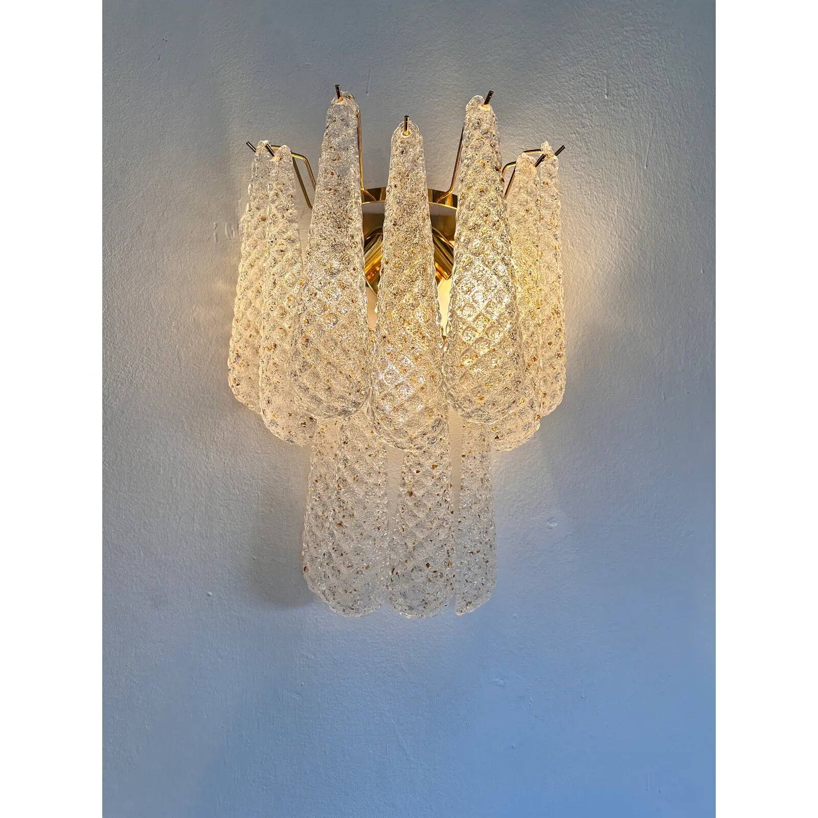 Set of 2 Modern “Conchiglie” Gold Murano Glass Wall Sconces