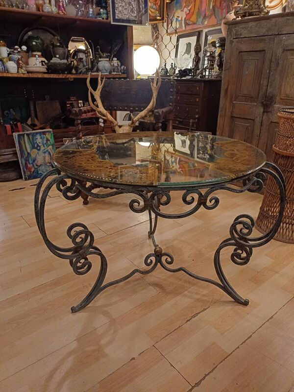 Table à thé en fer forgé et verre 1930-1940