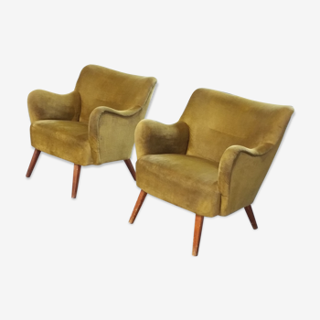 Paire de fauteuils original années 50-60 design italien doré