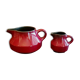 Teapot and milk jar in burgundy red ceramic