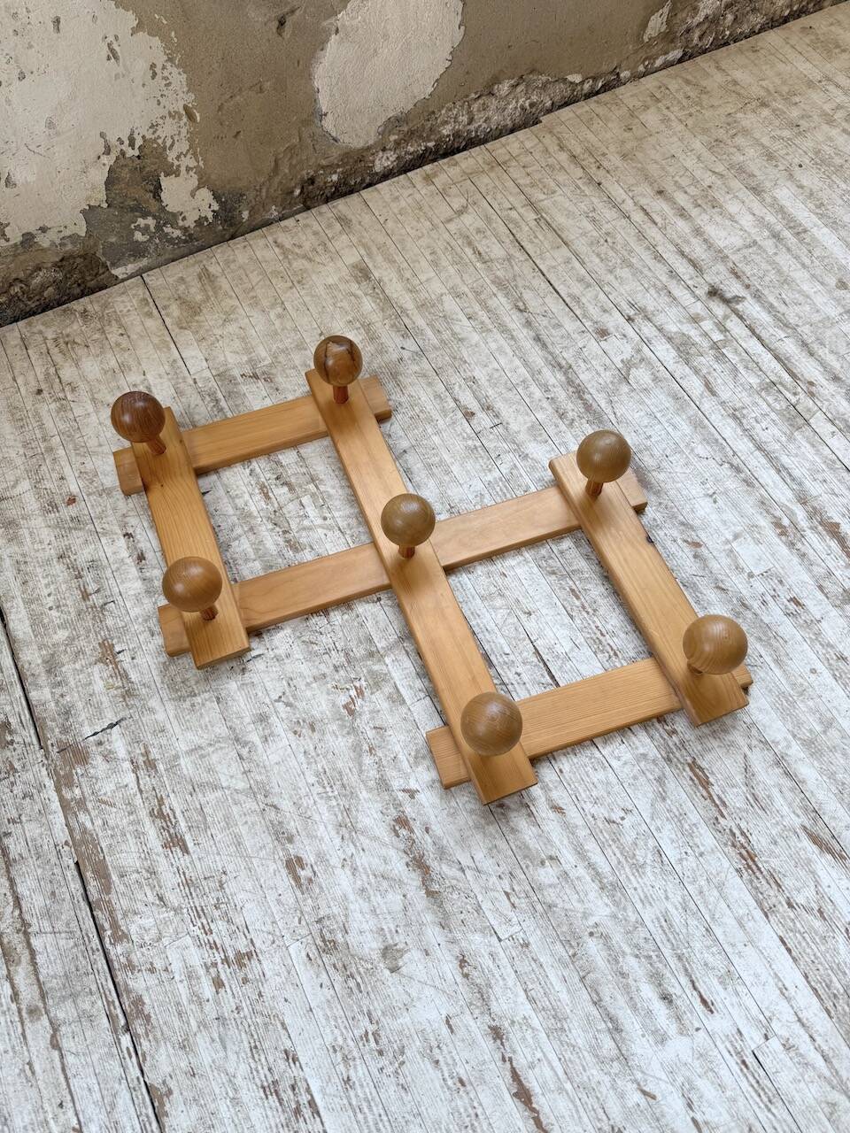 Pine wall coat rack 1980