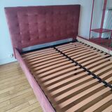 Pink velvet bed and box spring 160x200cm