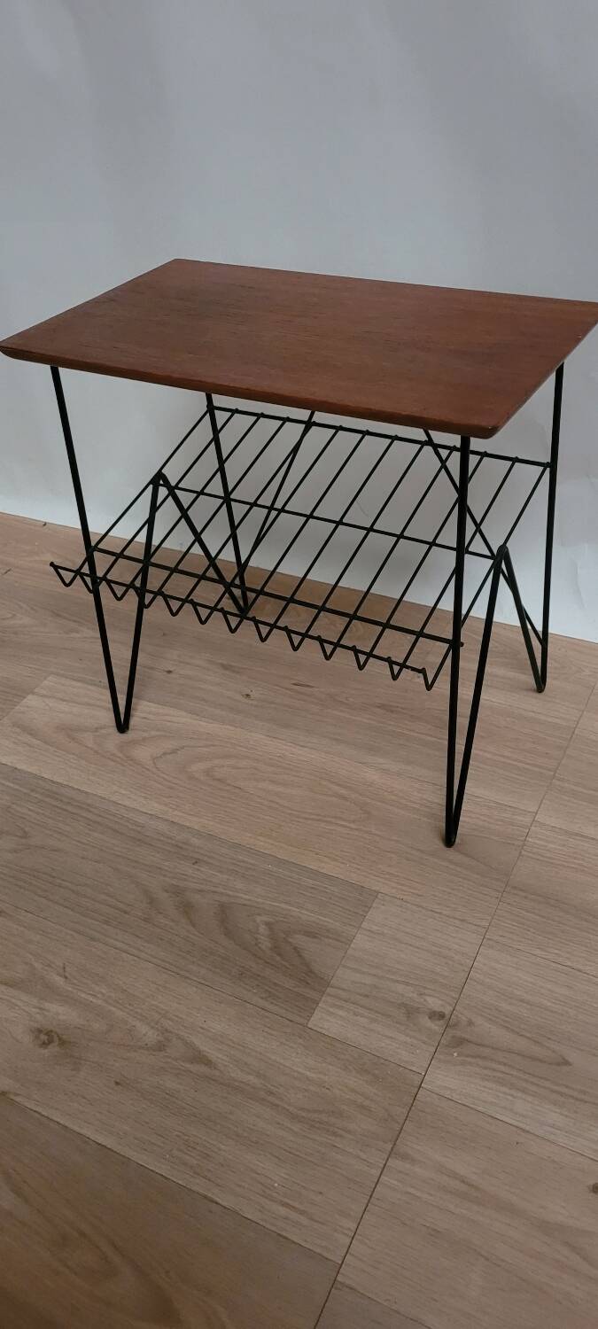 Vintage stringboard coffee table teak and steel wire Length 50cm 1950 Sweden