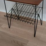 Table basse stringboard vintage teck et fils d'acier Longeur 50cm 1950 Suède