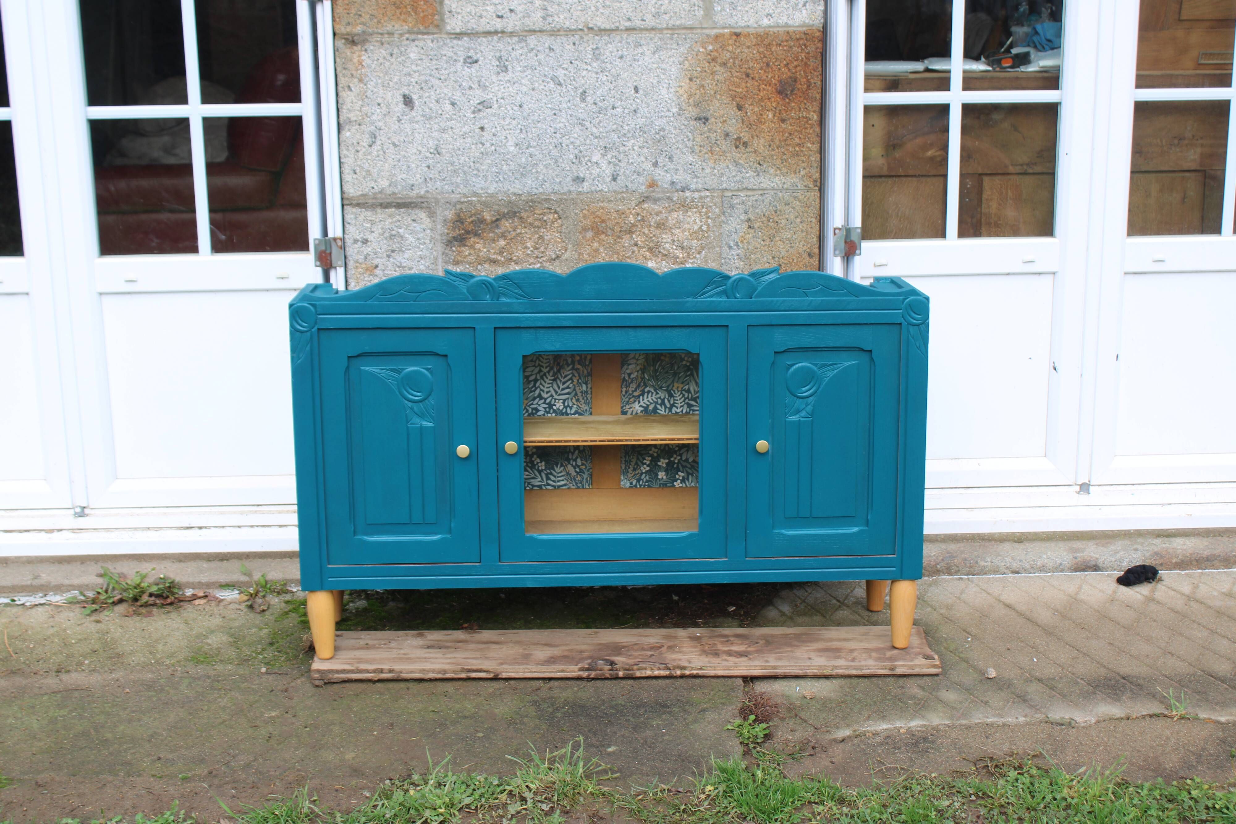 Renovated antique sideboard – Petrol blue V33 – Vintage / Art Deco style