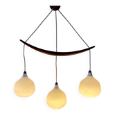 Lustre en bois de teck et verre opaline 512 par Uno & Östen Kristiansson pour Luxus, Suède