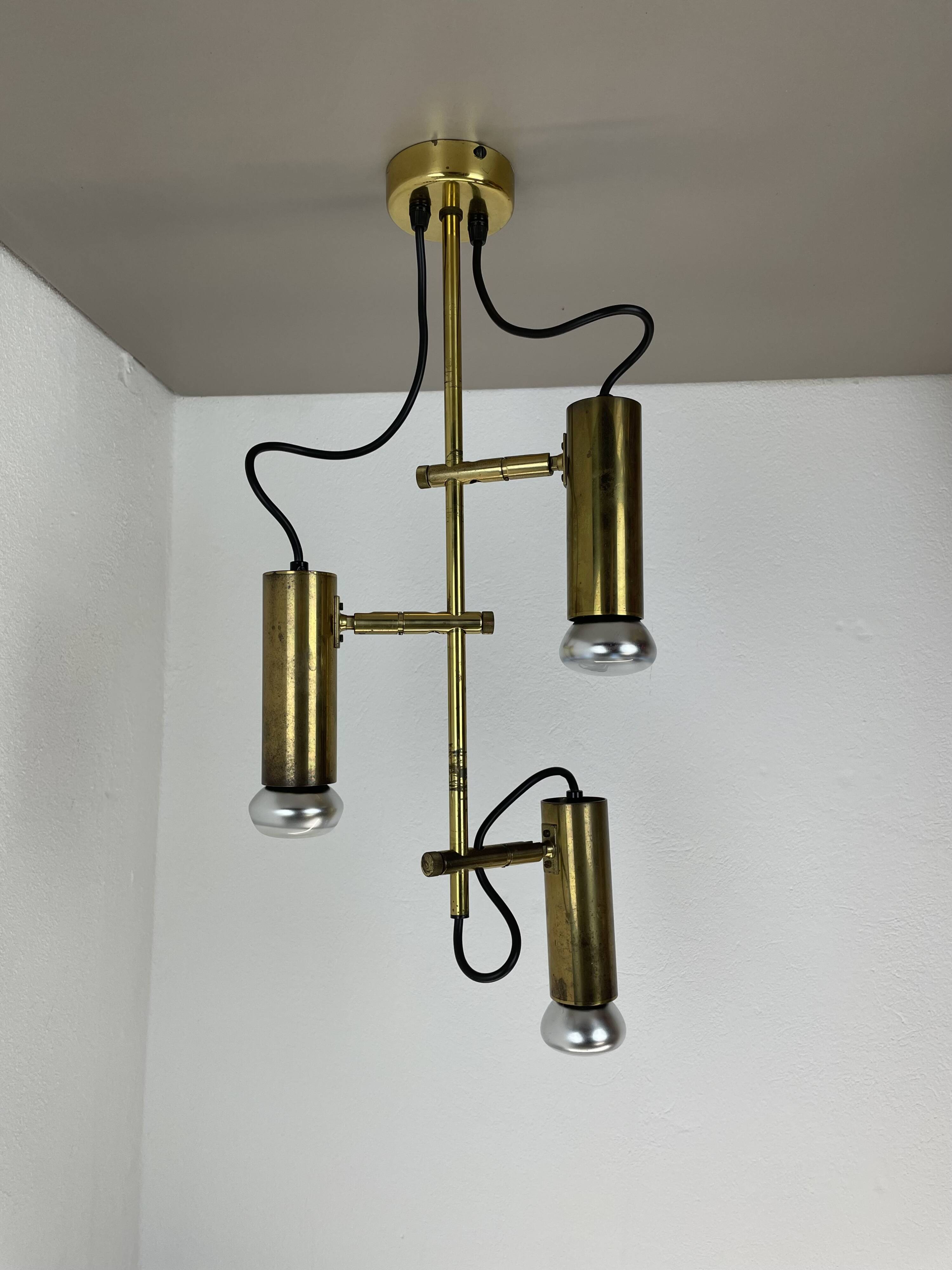 Unique 3-spot brass ceiling light koch and lowy style omi lighting germany, 1970