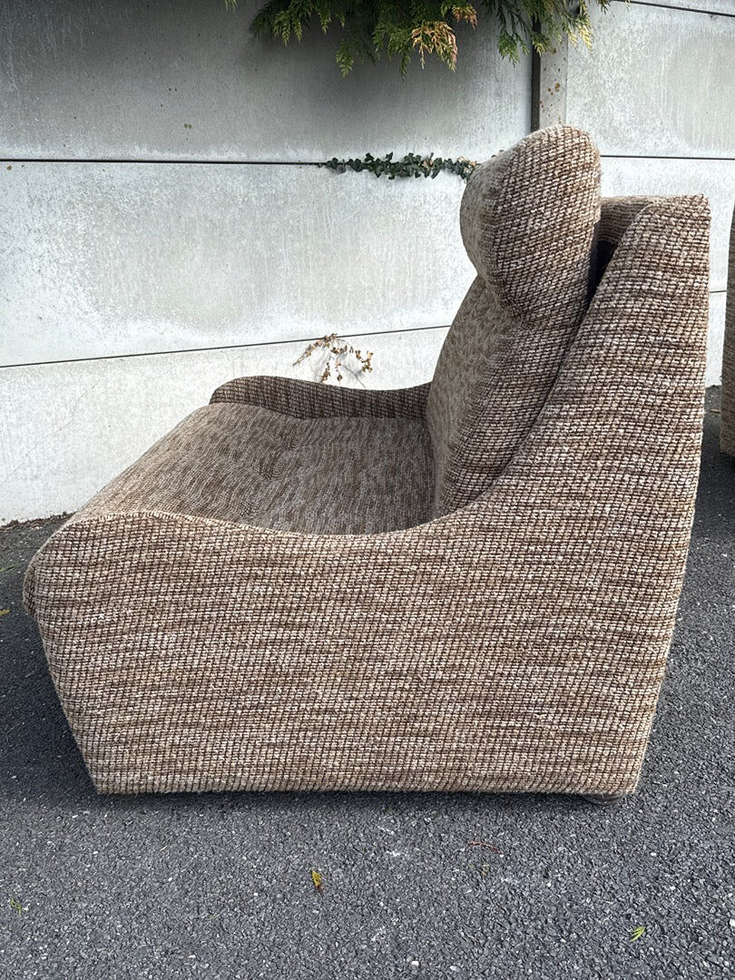 Fauteuil convertible vintage en tissu beige et marron