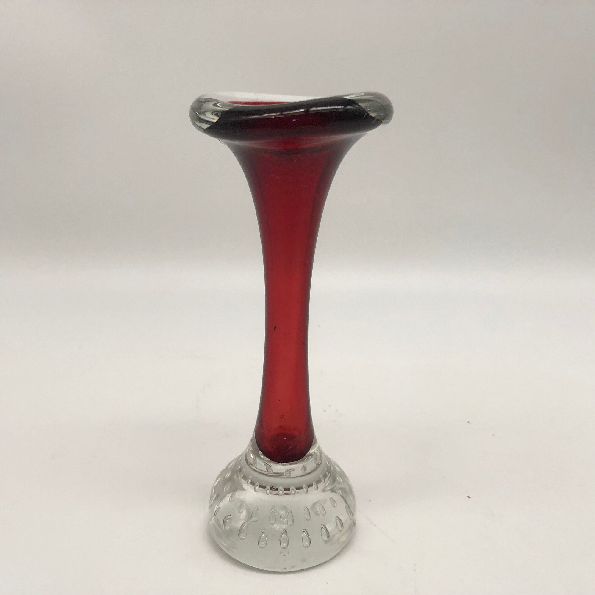 Duo of glass candle holders in the style of Murano