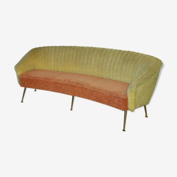 Canapé arc sofa Curved design italien années 50-60  bi color jaune rouge
