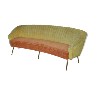 Canapé arc sofa Curved design italien années 50-60  bi color jaune rouge