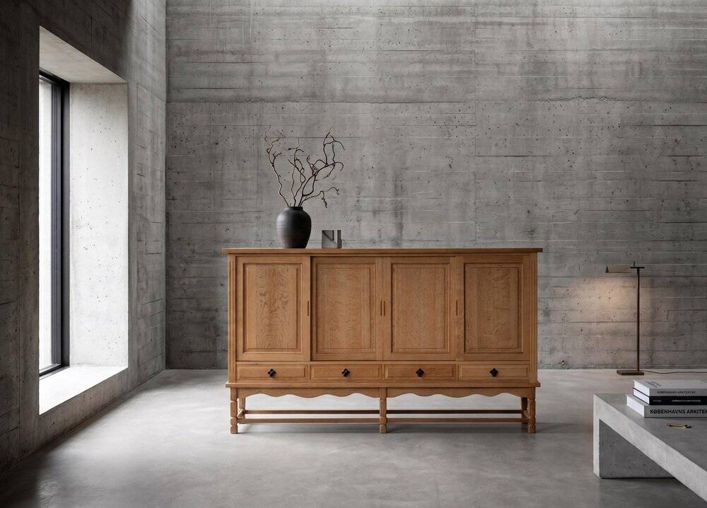 Brutalist Oak Sideboard attributed to Henning Kjærnulf, Denmark, 1960s