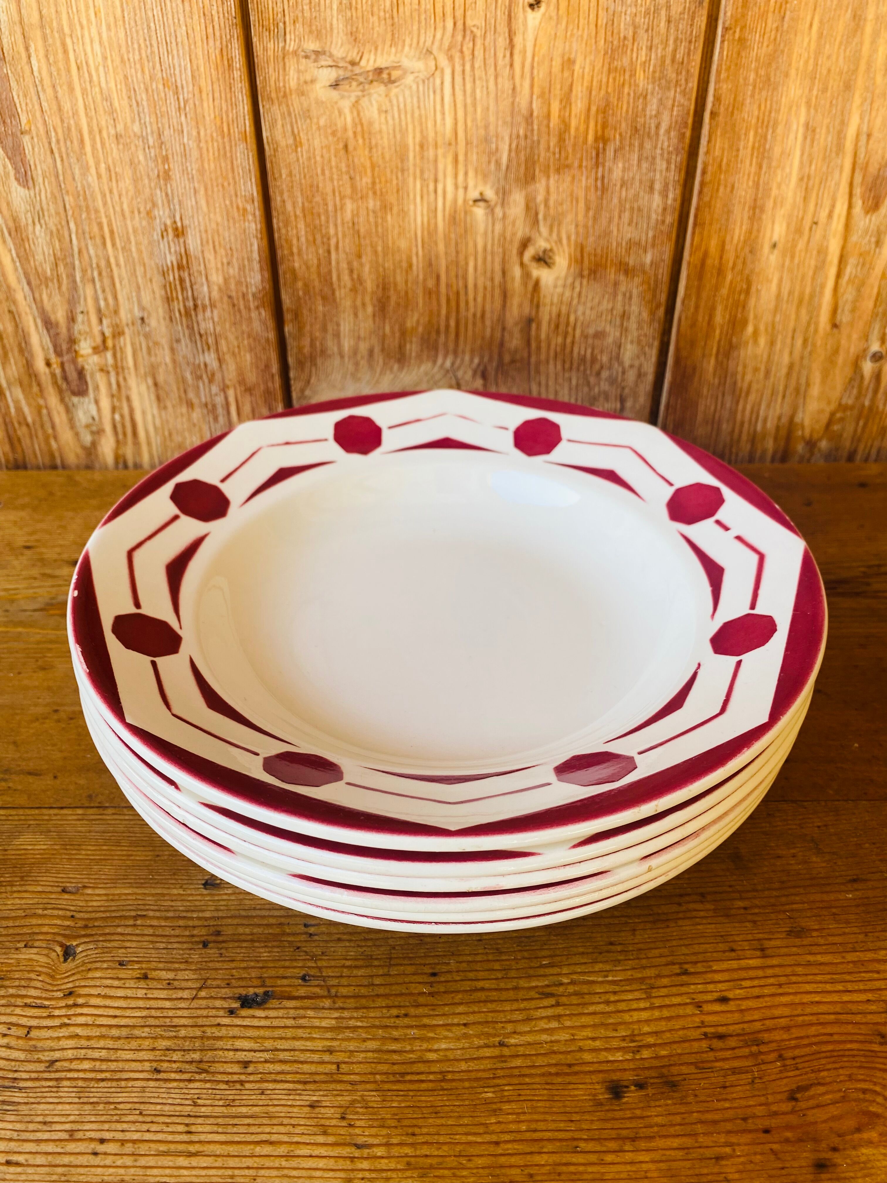 Set of 6 hollow plates old DIGOUIN model 'Chives'