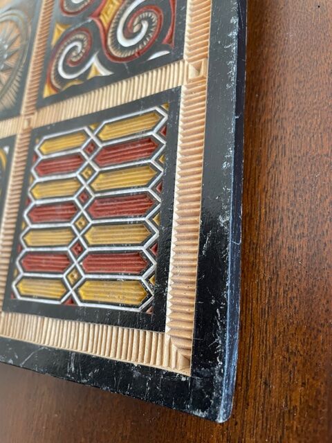 Duo of panels Imigongo carved wood Rwanda 1970