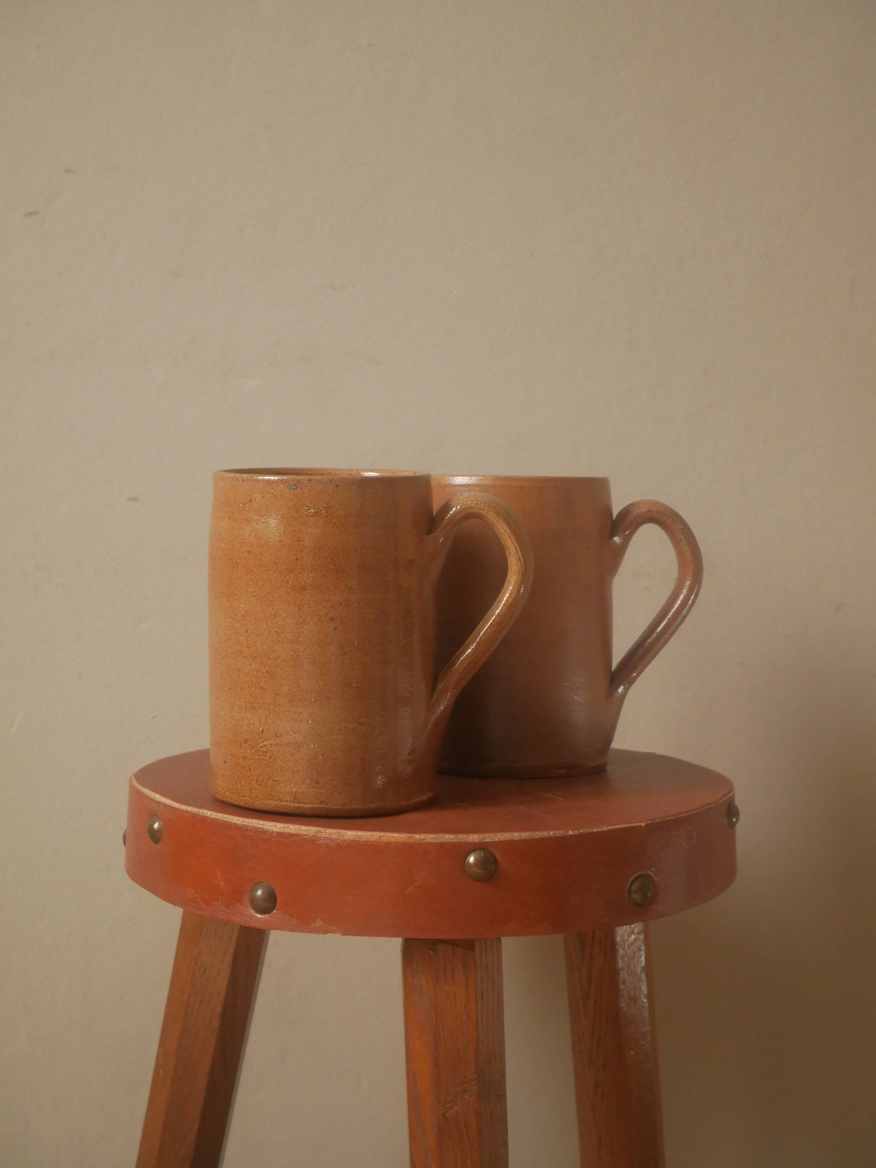 Vintage stoneware mugs ceramic pottery handmade artisanal manufacturing Scandinavian country decoration