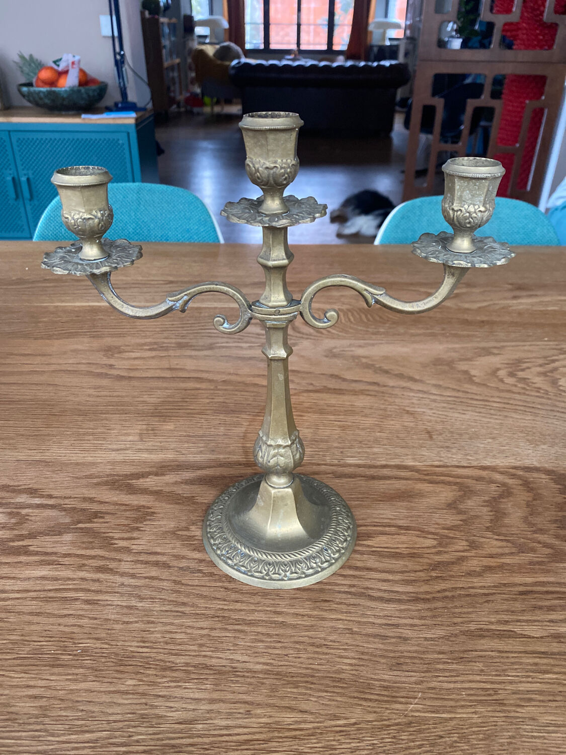 Antique brass candle holder