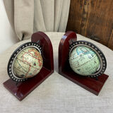 Serres-livres vintage en bois, mappemondes rotatives