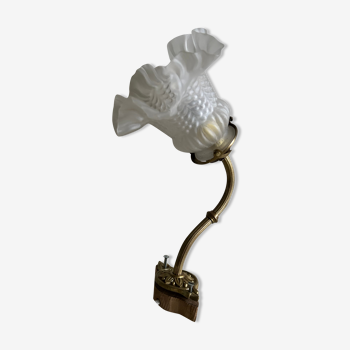 Antique gilded bronze wall lamp with frosted glass tulip