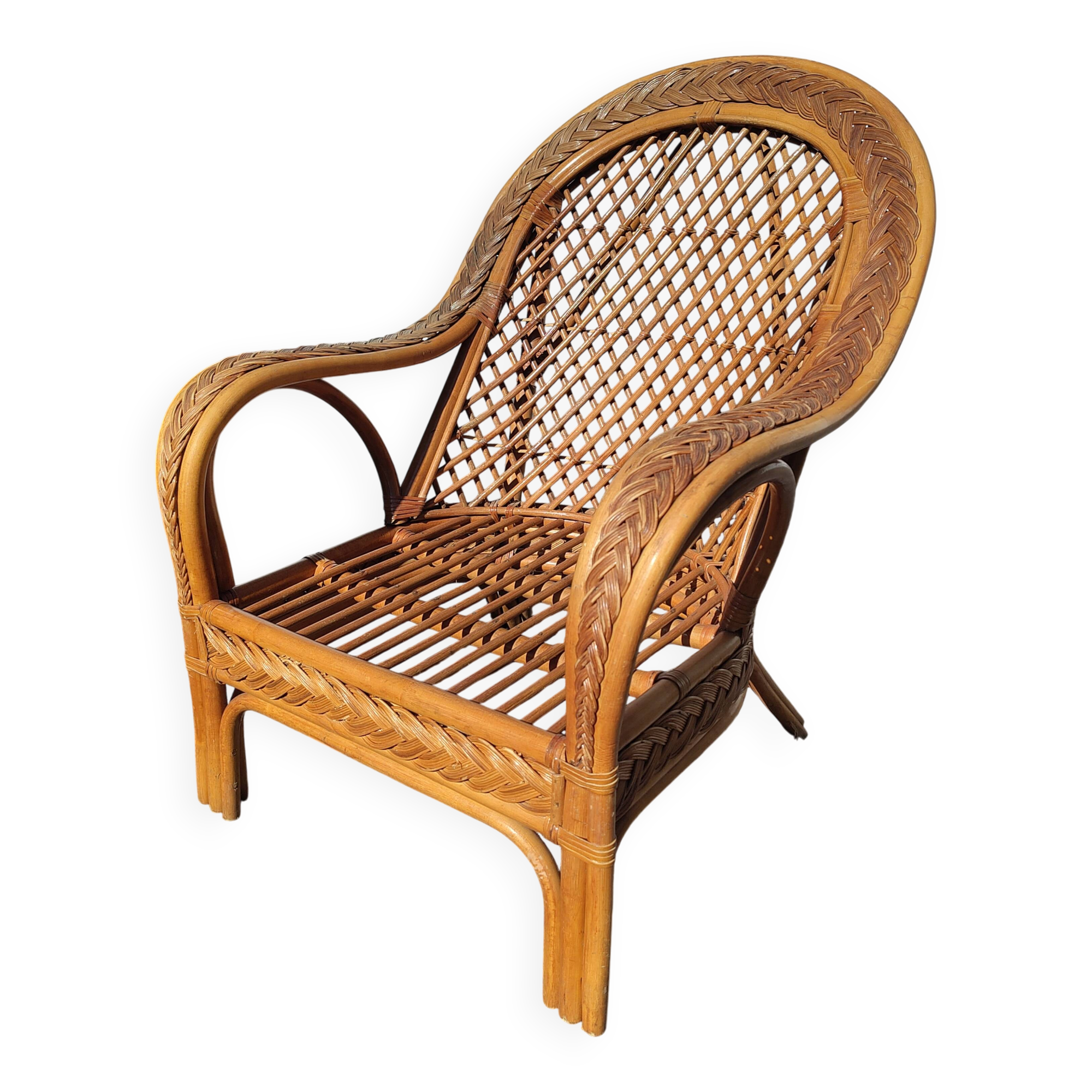 Vintage rattan armchair Mélarti (Emmanuelle style) + custom cushion