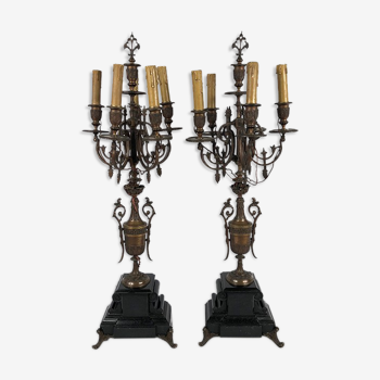 Pair of marble and bronze candelabra, nineteenth