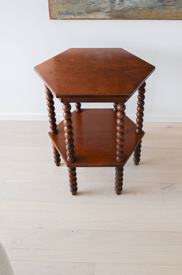 Table d'appoint octogonale ancienne à bobines, Belgique, années 1940