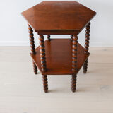Antique octagonal bobbin side table, Belgium, 1940s