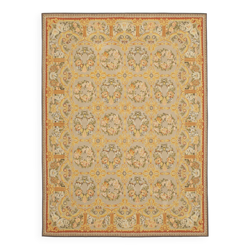 Handmade European Vintage Aubusson Kilim 267 cm x 371 cm