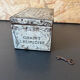 Old metal and wood medicine box with key