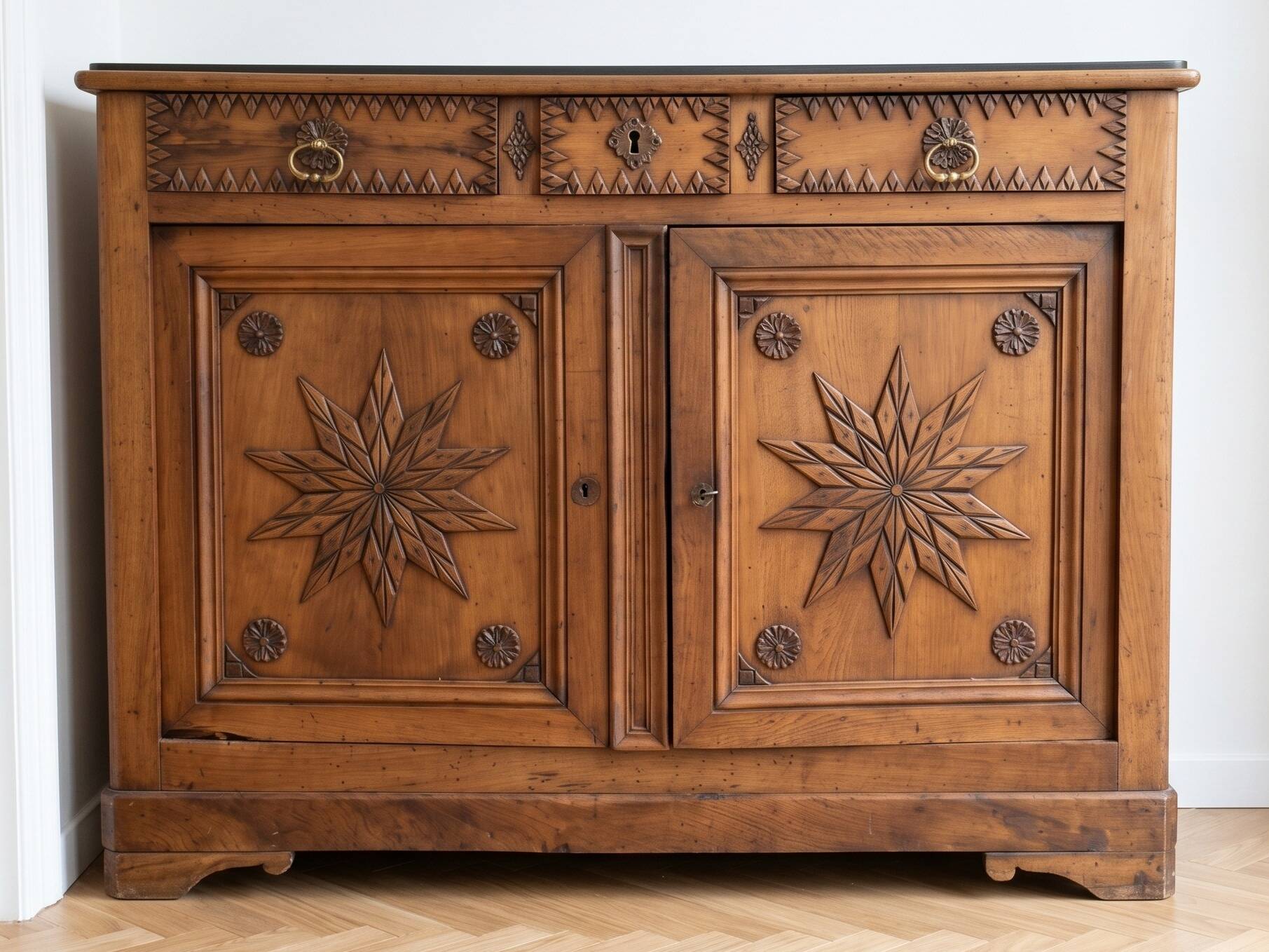 Buffet ancien en bois massif sculpté