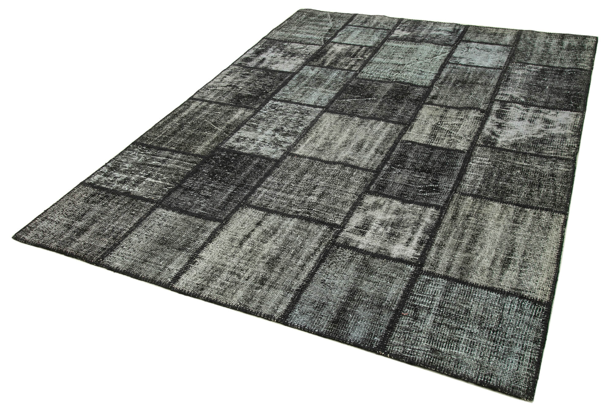Handwoven Anatolian Contemporary 180 cm x 250 cm Black Patchwork Rug