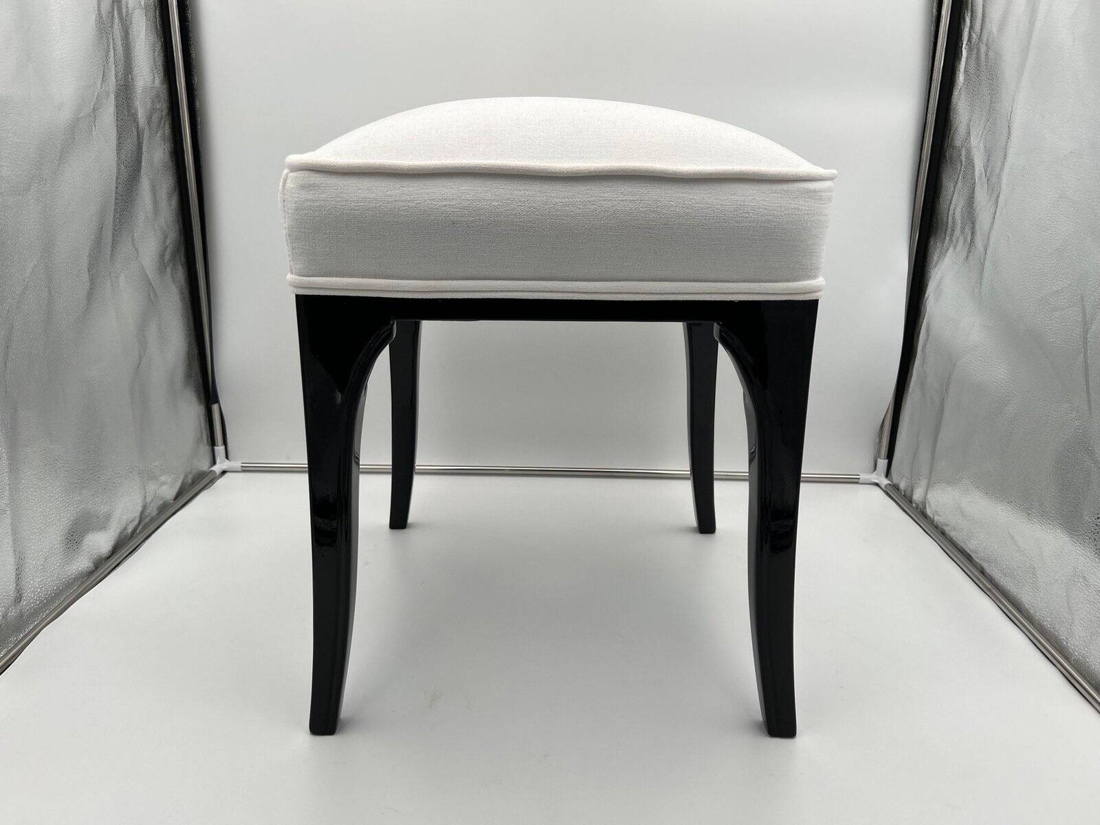 Art Deco Stool in Black Lacquered Oak, France, 1940s